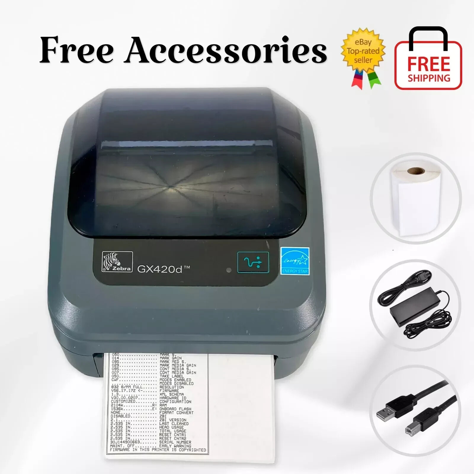 TESTED Zebra GX420d Direct Thermal Barcode Label Printer USB Serial Free Labels