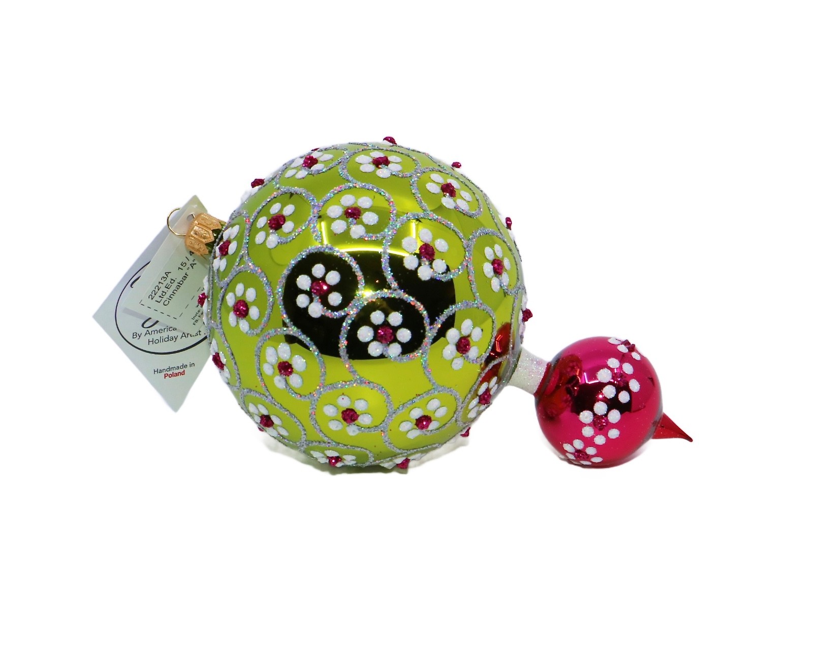 Heartfully Yours  Grn/Pink CINNABAR Floral Drop Christmas Ornament * Exclusive*
