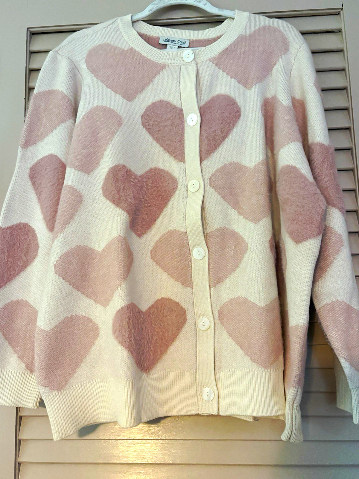 Coldwater Creek Women’s Plus 2X Ivory Pink Heart Jacquard Cardigan 24280