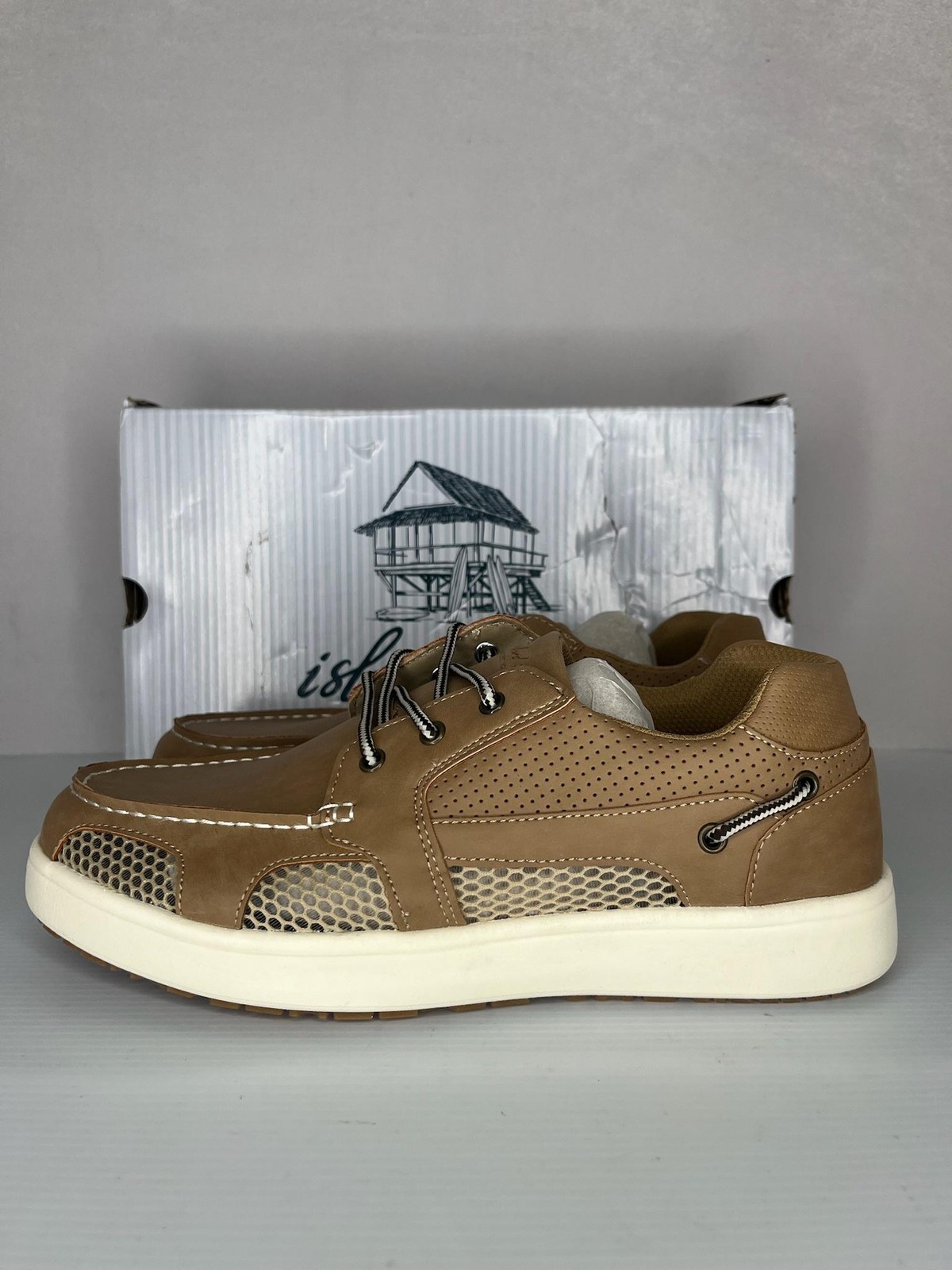 Island Surf Shoes Mens Size 9.5 Brown Atlantis Mesh Boat Casual Comfort NEW