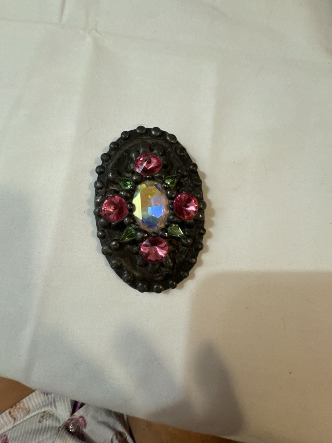 Mikaela Winn Signed Vintage Oval Rhinestone Belt Buckle with Pink and AB Crystal Mikaela Winn Signed Vintage Oval Rhinestone Belt Buckle with Pink and AB Crystal