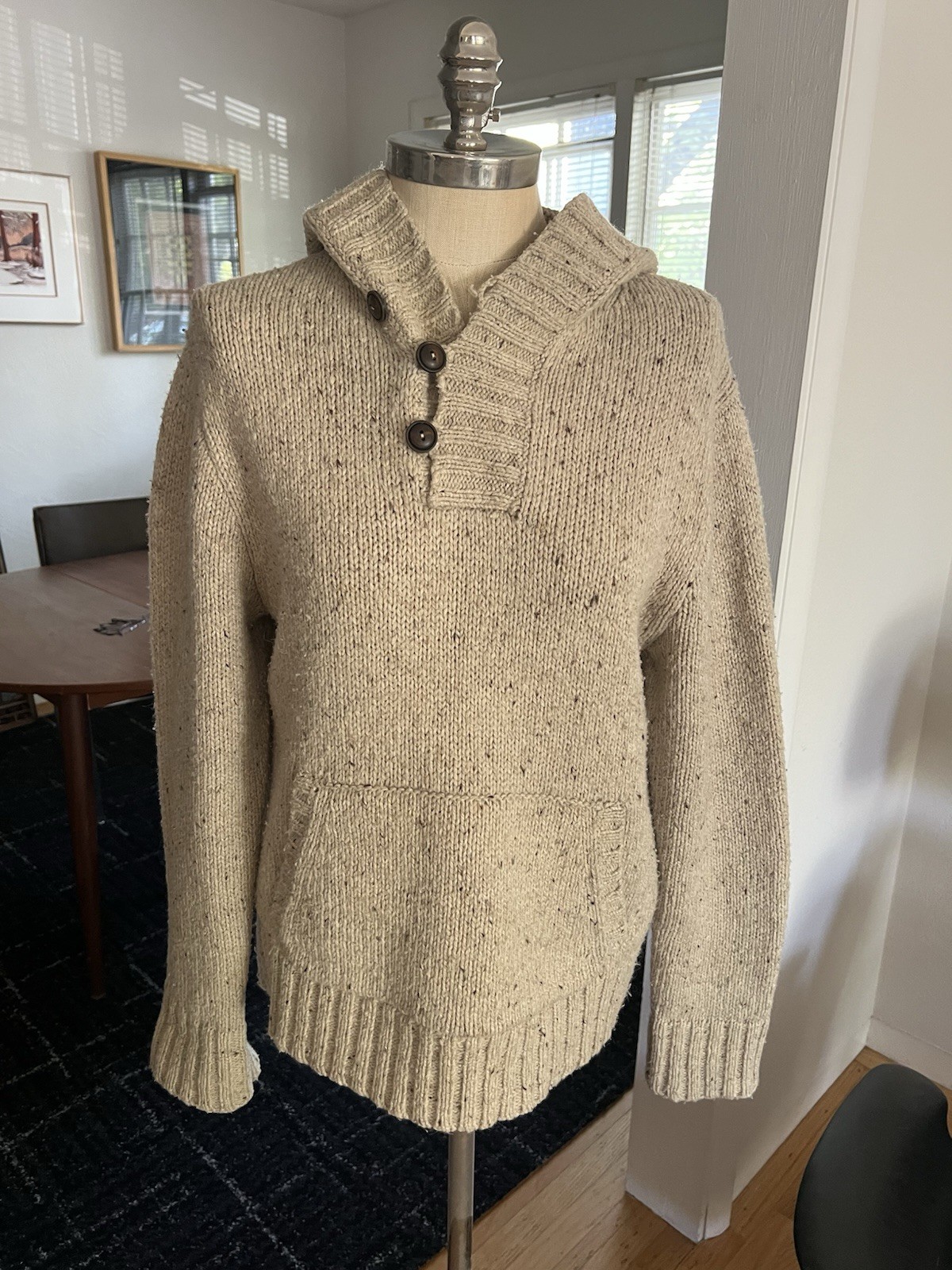 Polo Ralph Lauren Men\'s Sweater Medium Vintage Oatmeal Alpaca Wool Shawl Collar