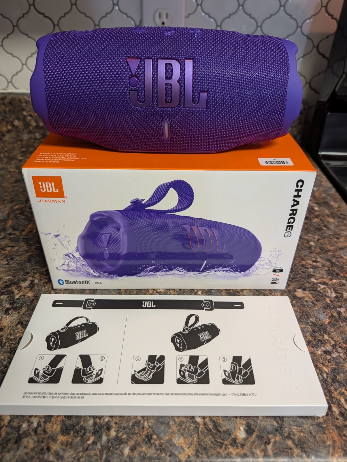 No App Bluetooth Only JBL Charge 6 Bluetooth Portable Speaker, Purple, 💜