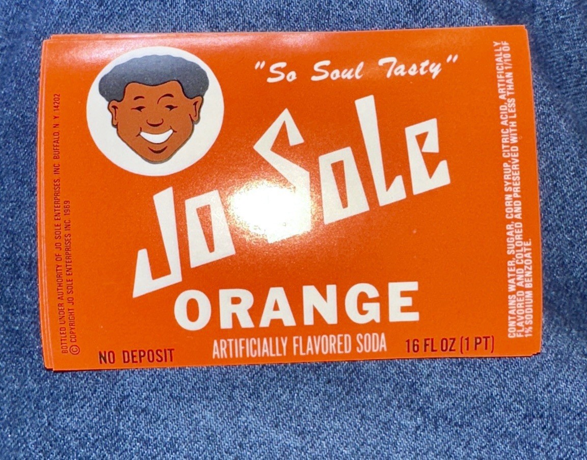 Vintage soda pop bottle label JO SOLE ORANGE 16oz OJ Simpson pictured Buffalo NY Vintage soda pop bottle label JO SOLE ORANGE 16oz OJ Simpson pictured Buffalo NY