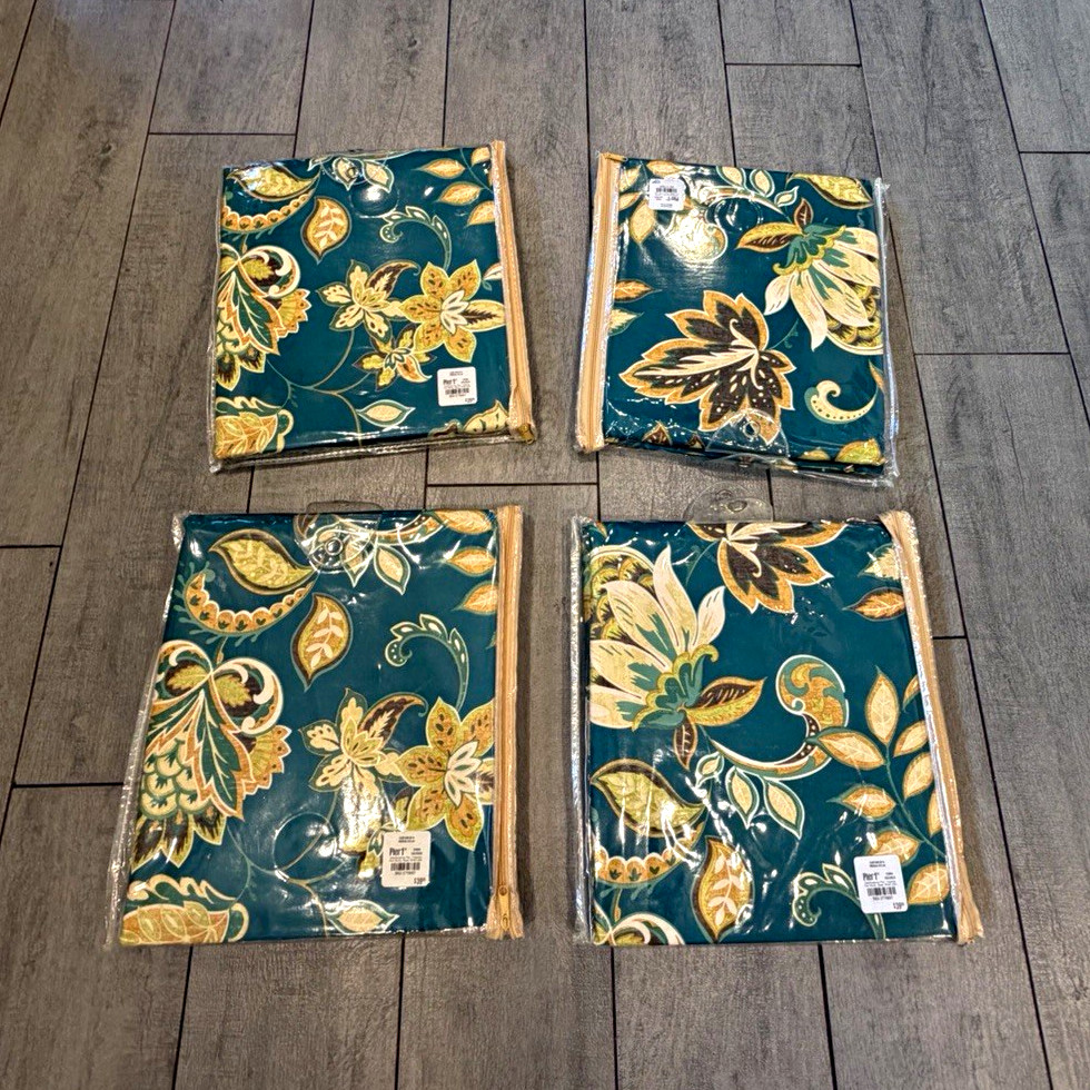 4 Pier 1 NEW Curtain Panels 50x84 Teal CHINTZ STYLE FLORAL Polyester Grommets