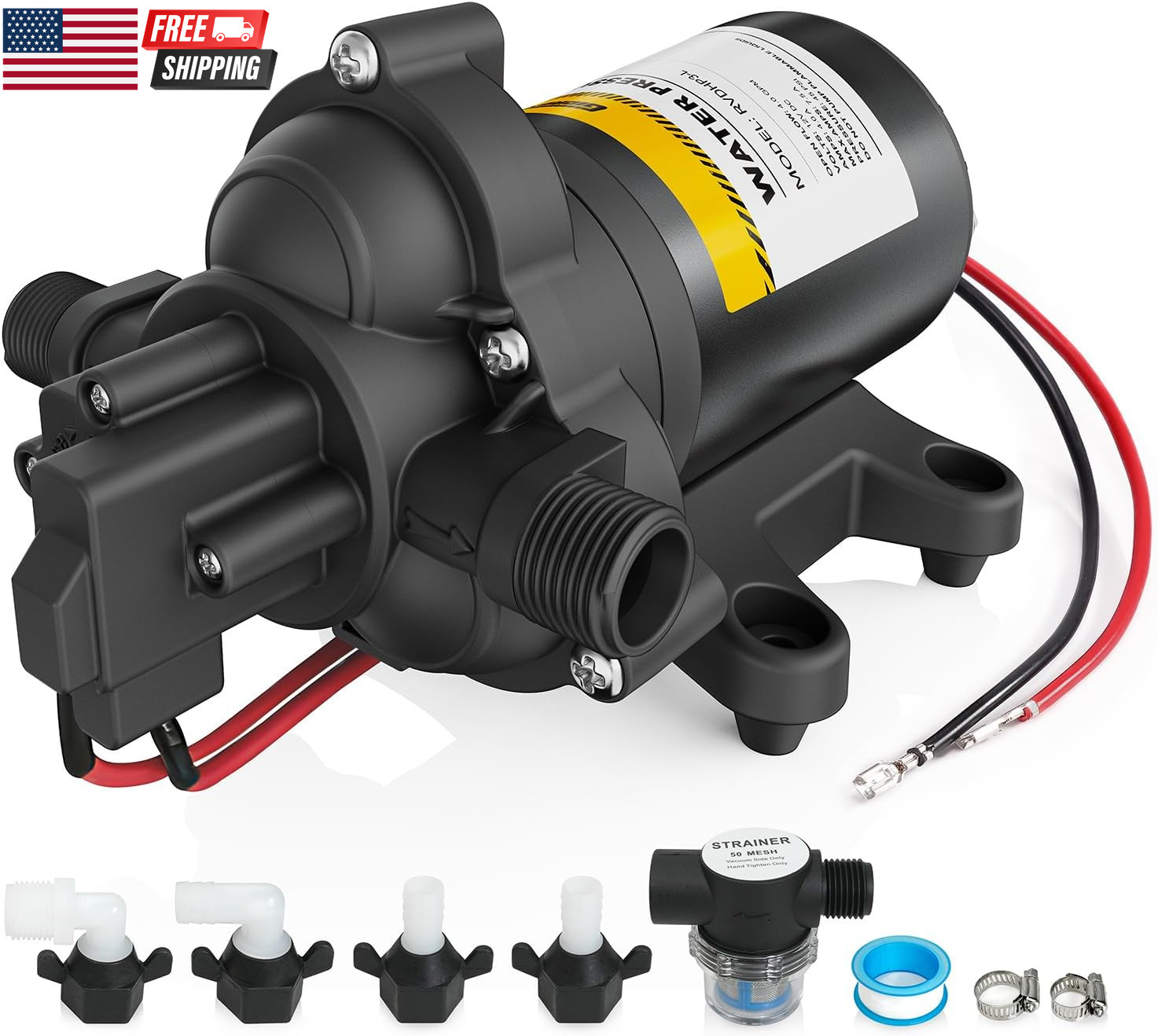 12V RV Water Pump, 4.0 GPM 45 PSI Diaphragm Pump, 12Volt Quiet Fresh Water Pump 12V RV Water Pump, 4.0 GPM 45 PSI Diaphragm Pump, 12Volt Quiet Fresh Water Pump