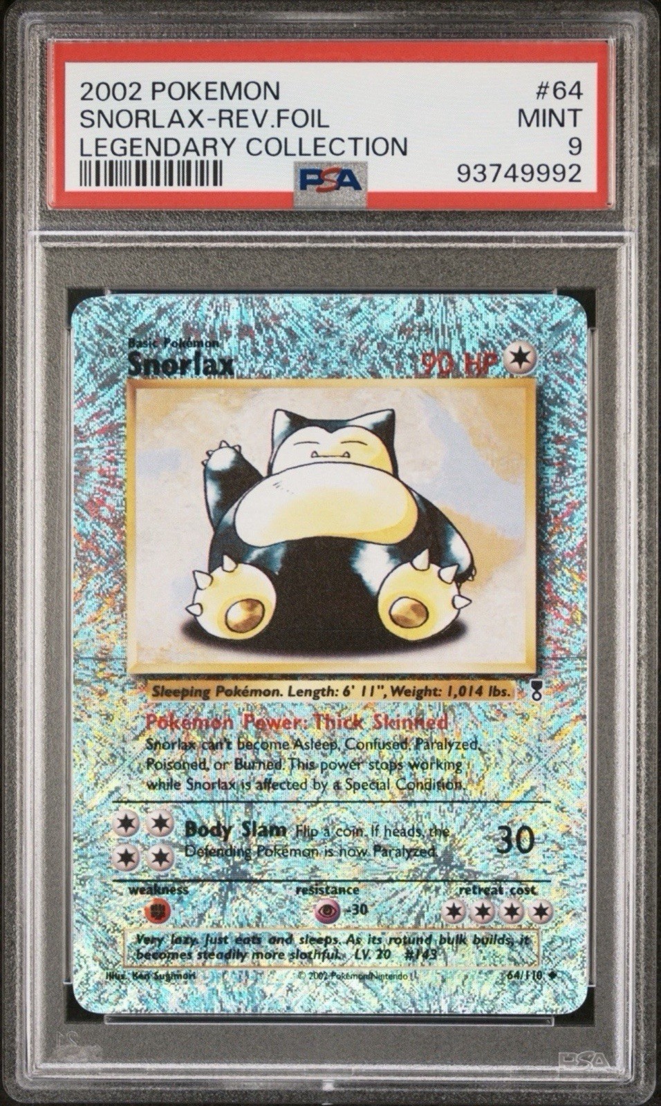 2002 Pokemon Legendary Collect. Snorlax 64/110 Reverse Holo PSA 9 Mint