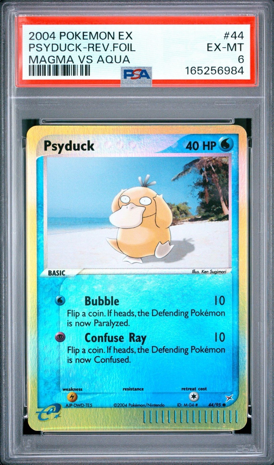 2004 Pokémon EX Psyduck - Reverse Foil #44 Magma Vs. Aqua PSA 6