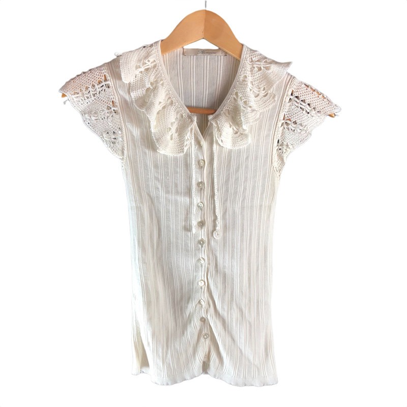 Blumarine cardigan, short sleeves, lace, cotton, buttons, off-white, item nu...