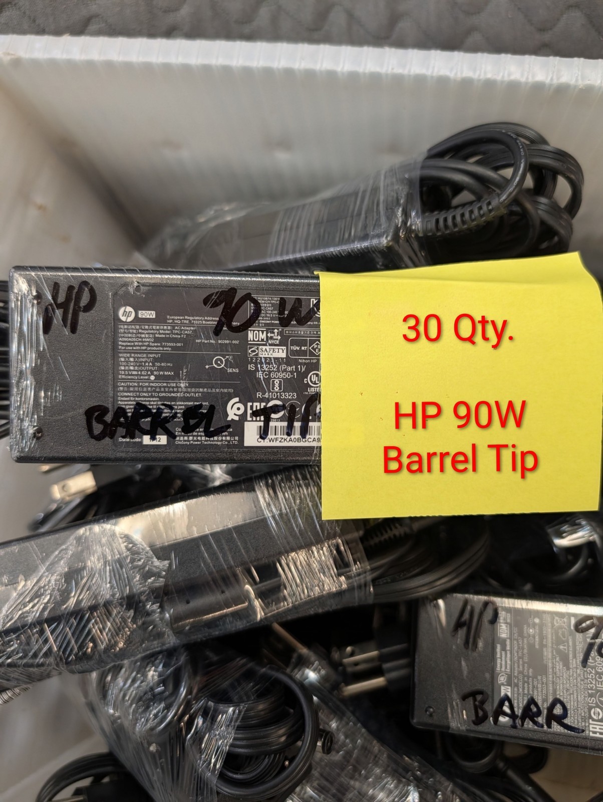 Lot Of 30X Genuine HP 90W Laptop Charger Adapter Big Barrel Tip  (7.4mm) w/Cords