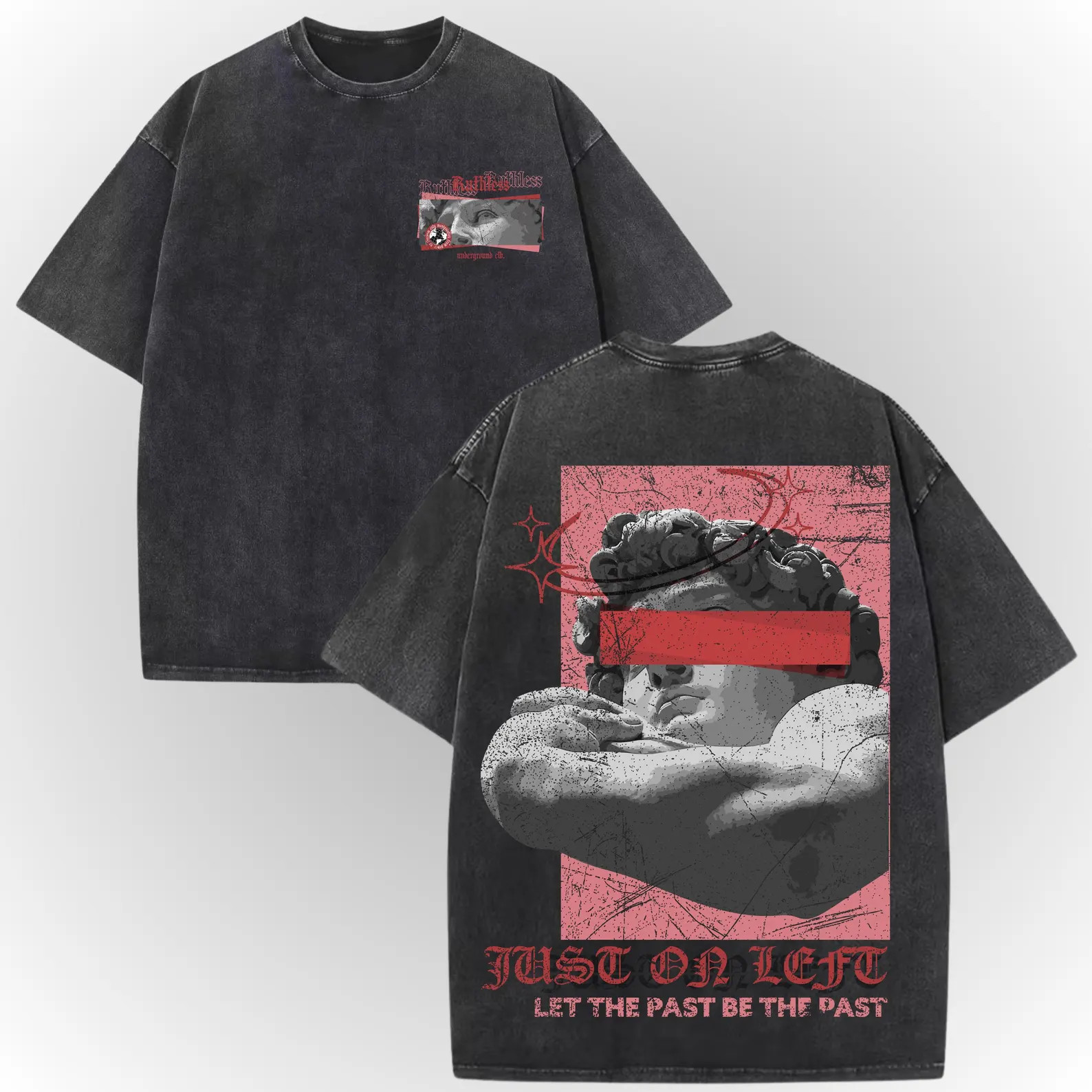 Gothic Statue T-Shirt, Vintage Acid Wash Graphic Tee, Y2K Grunge Streetwear