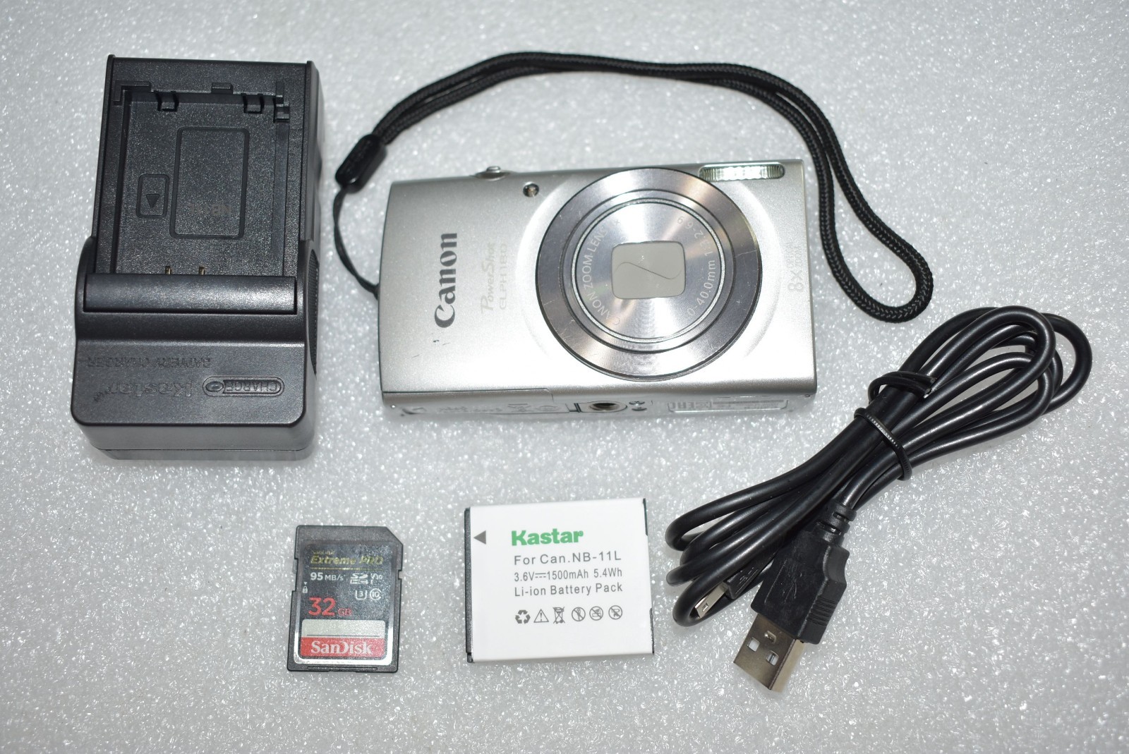 CANON POWERSHOT ELPH 180 20.0MP Digital Camera (SILVER) 8X ZOOM W/ChRG/BATT 32GB