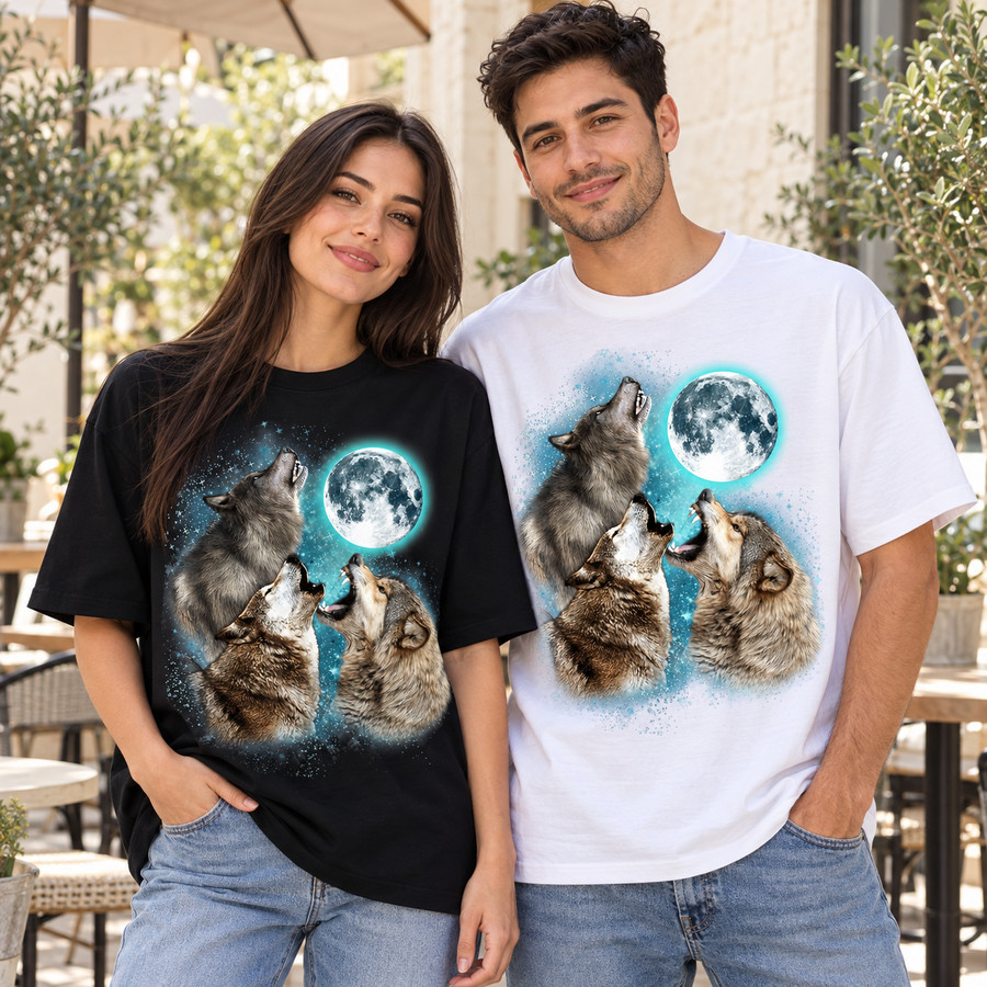 3 Wolf Moon Howling Wolves Funny Retro Wolf Head Cool Unisex T-Shirt