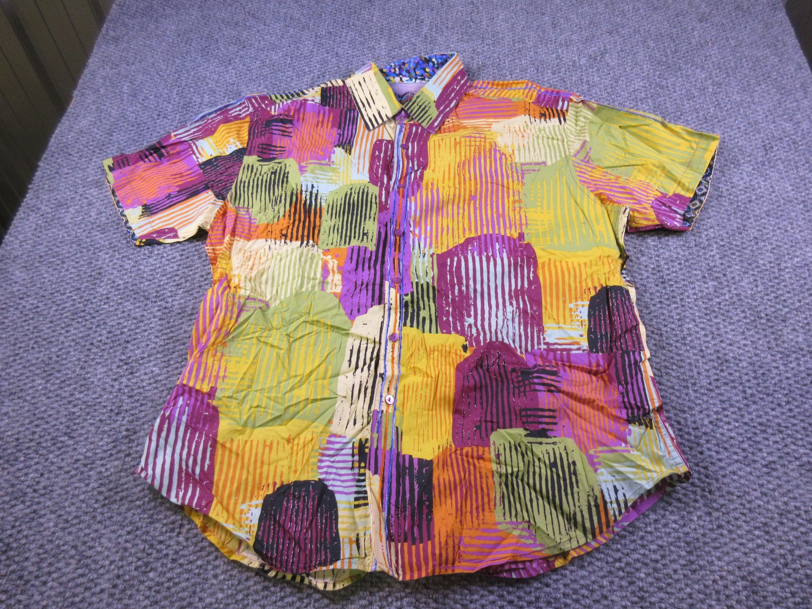 Robert Graham Shirt Mens 2XL Multicolor Abstract Cotton Short Sleeve Button-Up