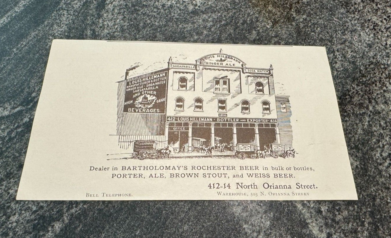 PRE-PRO BARTHOLOMAY'S ROCHESTER NY BEER PAPER ADVERTISMENT LOUIS HILLEMANN PHILA