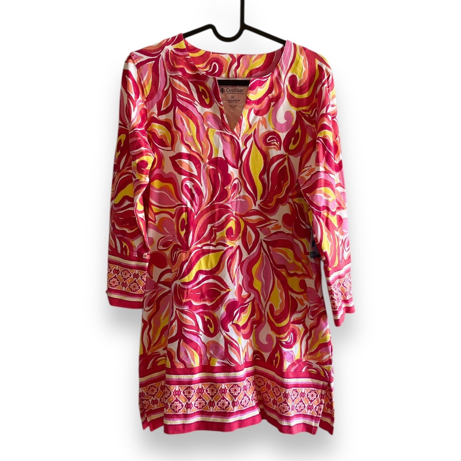 Coolibar St. Lucia Tunic Top XS Pink Orange Floral UPF 50+ Sun Protection NWT