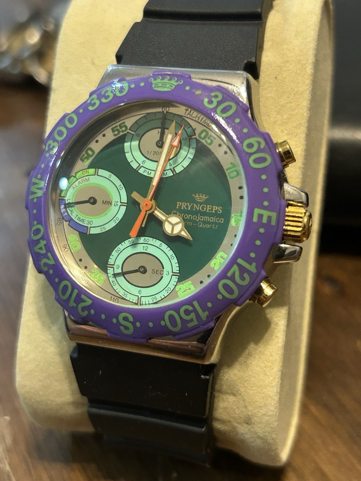 PRYNGEPS CHRONO JAMAICA ALARM Vintage 40mm New Battery Fully Functional Mint PRYNGEPS CHRONO JAMAICA ALARM Vintage 40mm New Battery Fully Functional Mint
