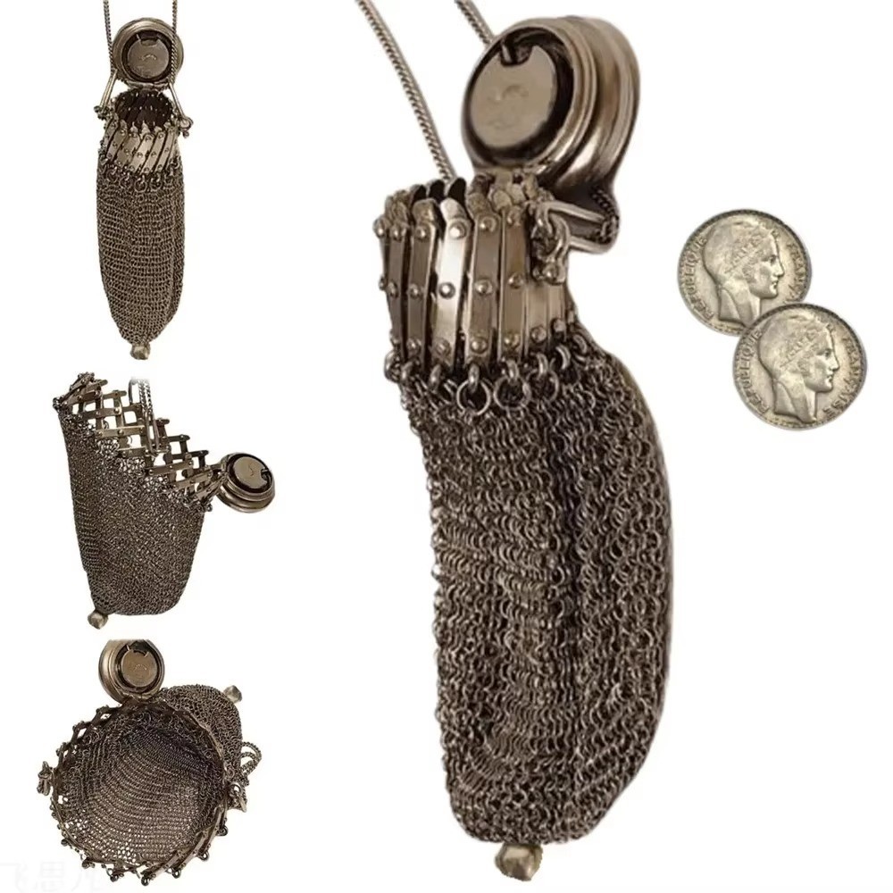 Vintage 1920s Double Mesh Coin Purse Stainless Steel Chainmail Collectible