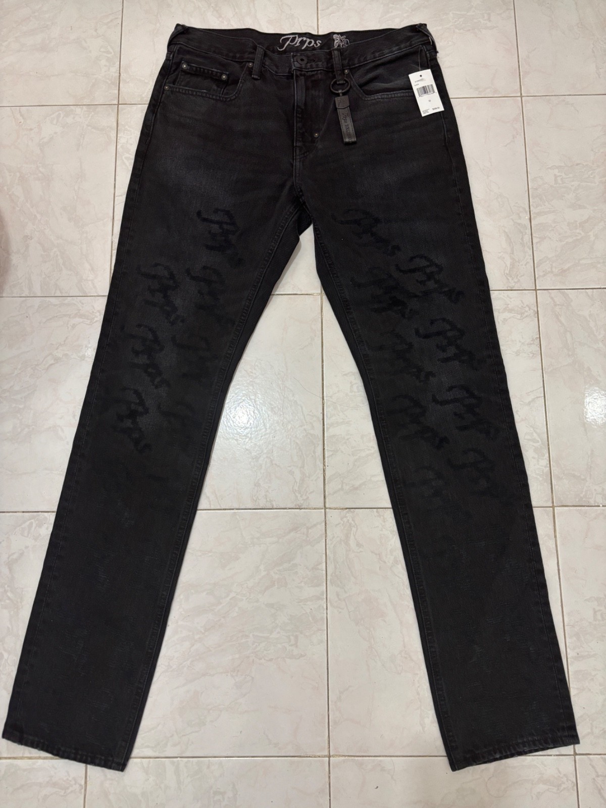NWT  $298 PRPS JAPAN Denim Size 32 USA Made LESABRE Slim Tapered Fit Black Jeans