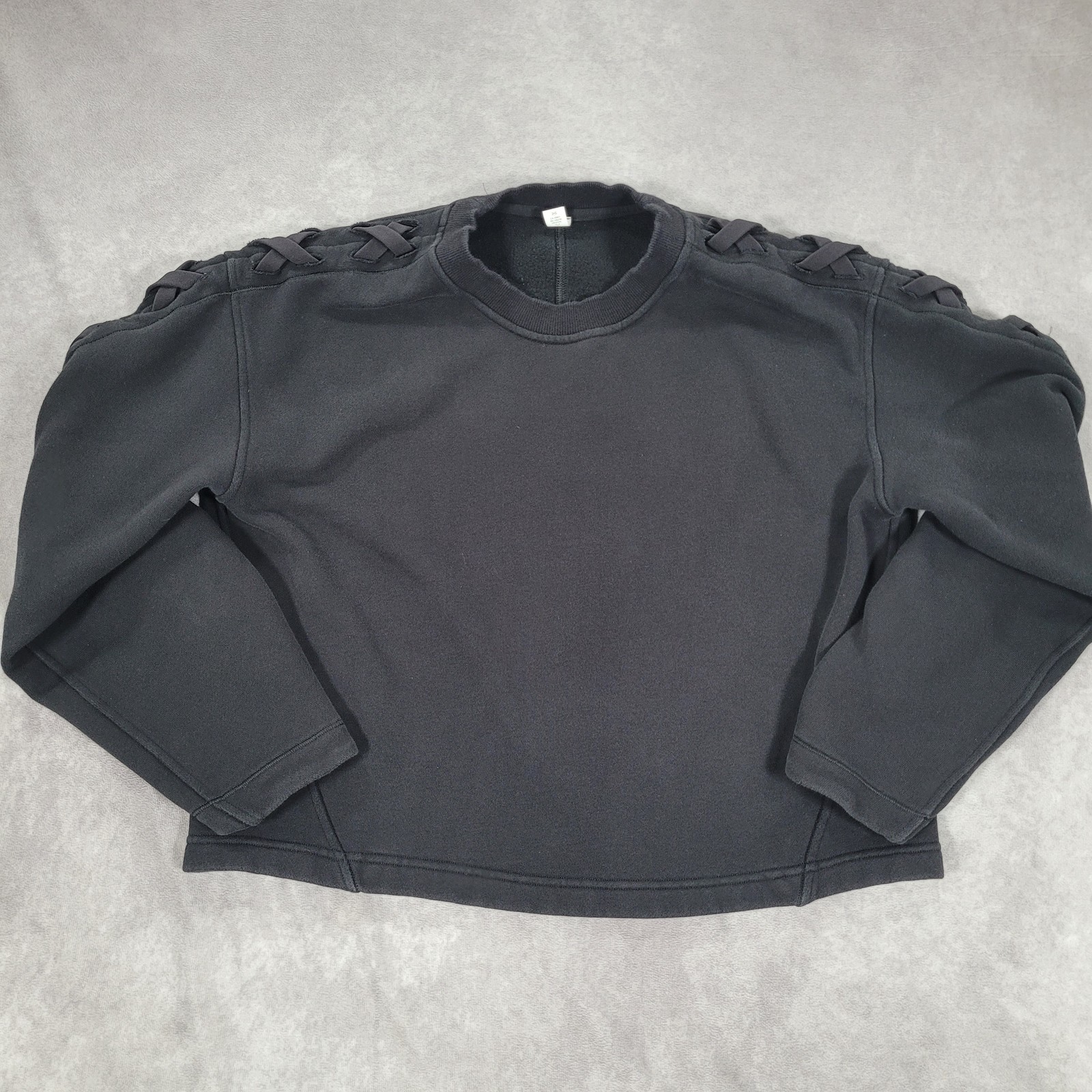 Lululemon Sweatshirt Womens 6 Black Lace Up Fleece Crewneck Yoga Crop Boxy Gym