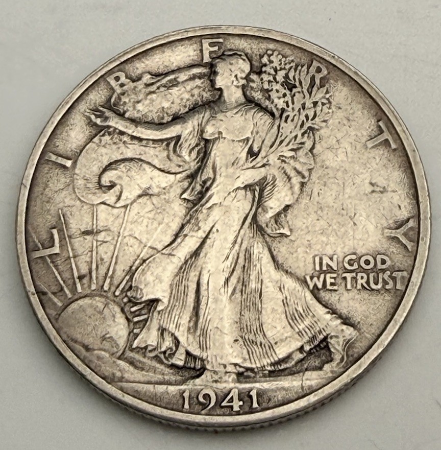 1941-S Walking Liberty Half Dollar Coin Beautiful VF– 90% Silver –12.5g 1941-S Walking Liberty Half Dollar Coin Beautiful VF– 90% Silver –12.5g
