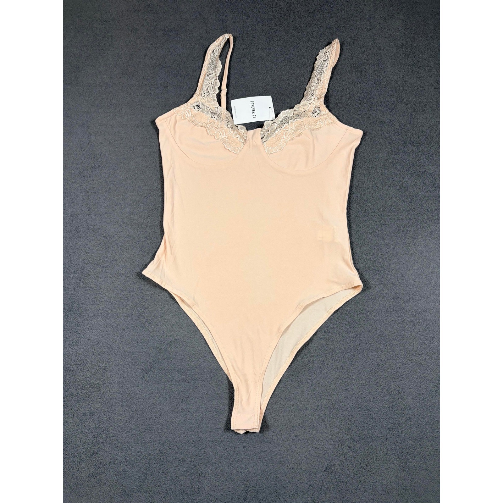 Forever 21 Knit Bodysuit Womens Medium Dusty Pink Lace Trim Sleeveless