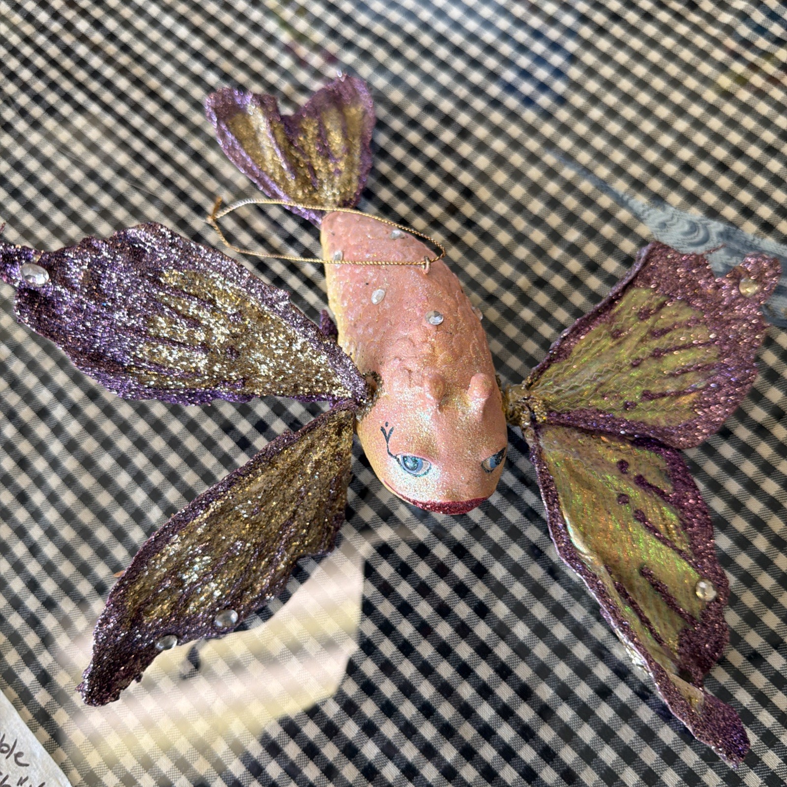 Rare December Diamonds Flying Fish Glitter Vintage Christmas Ornament Rare December Diamonds Flying Fish Glitter Vintage Christmas Ornament