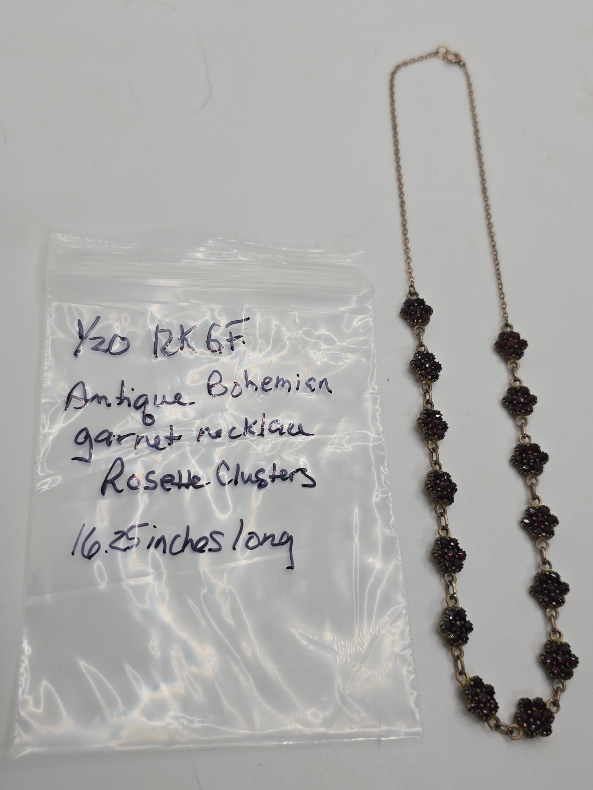 Antique 1/20 12k G.F. Rose Cut Bohemian Garnet Linked Flower 16.25\ Antique 1/20 12k G.F. Rose Cut Bohemian Garnet Linked Flower 16.25\