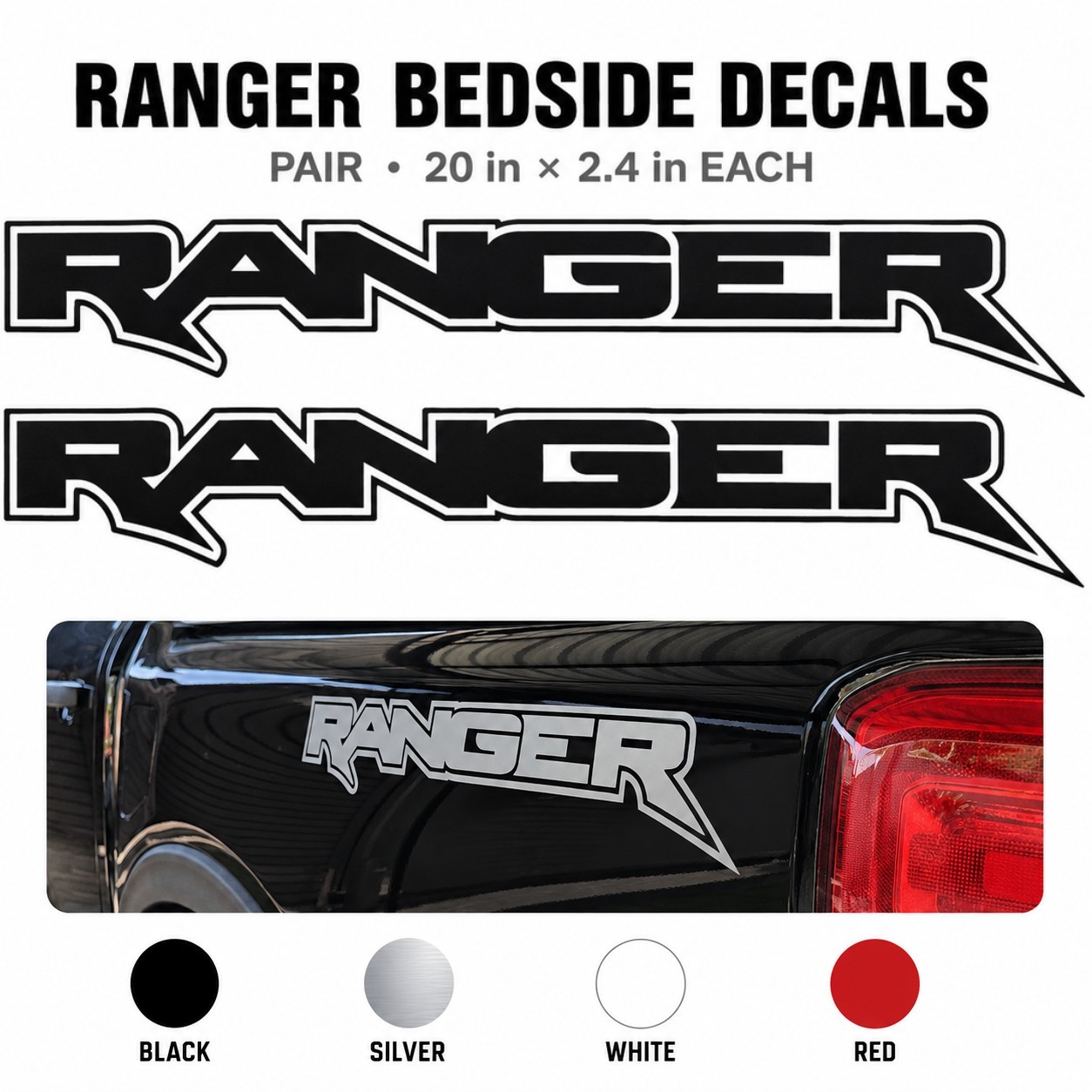 Raptor Style RANGER Bedside Decals Pair for Ford Ranger Truck 20in Vinyl