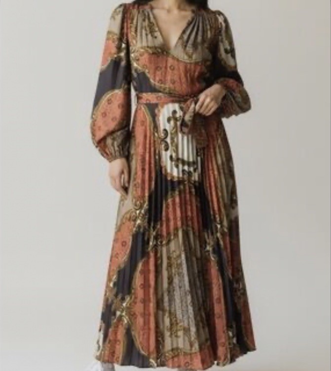 Anthropologie Current Air Size L Long Sleeve Pleated Flowy Midi Dress