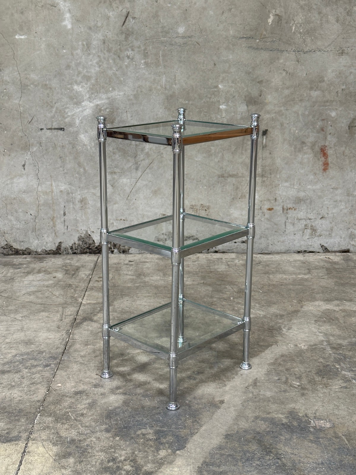 Waterworks Easton Side Table, Edwardian Nickel & Glass, Two-Tier, 27in