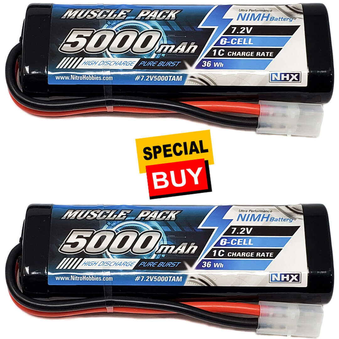 NHX Muscle Pack 7.2V 5000mAh 6-Cell Nimh Battery w/ Tamiya Connector (2)