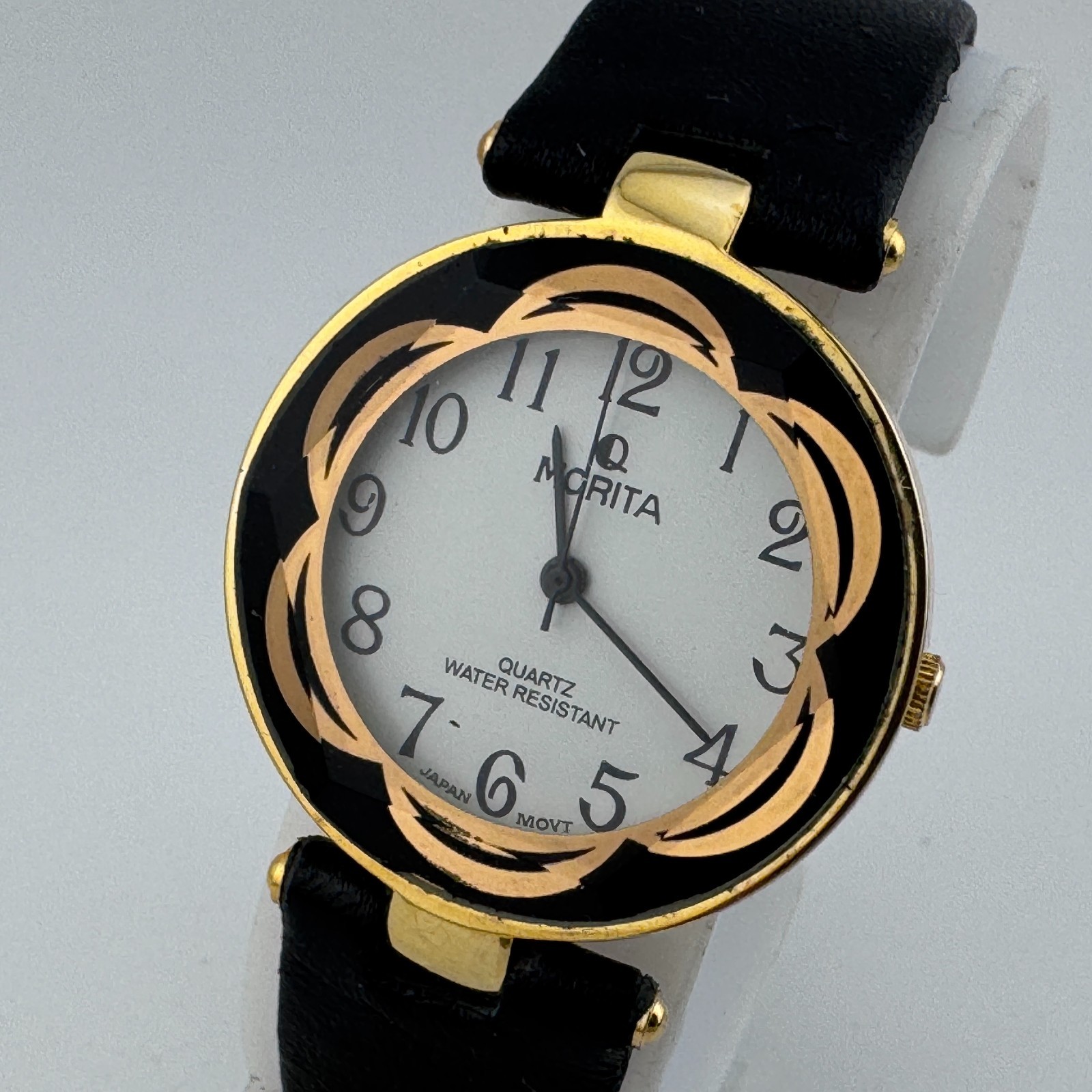 Vintage Morita Quartz Watch Unisex Gold Tone Leather Japan Analog New Battery