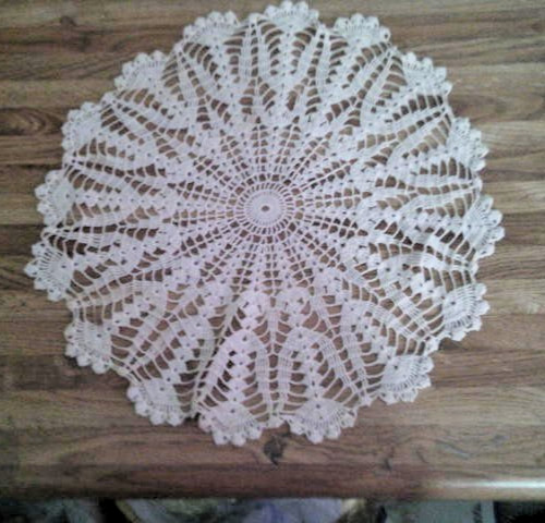 Pretty hand crochet doily antique white 14