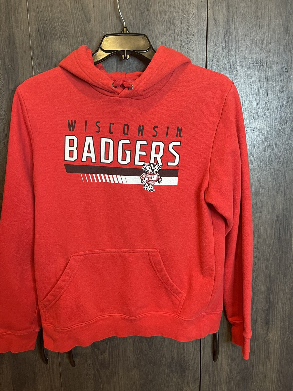 Vintage University Of Wisconsin Badges Pullover Hoodie Adult M Red
