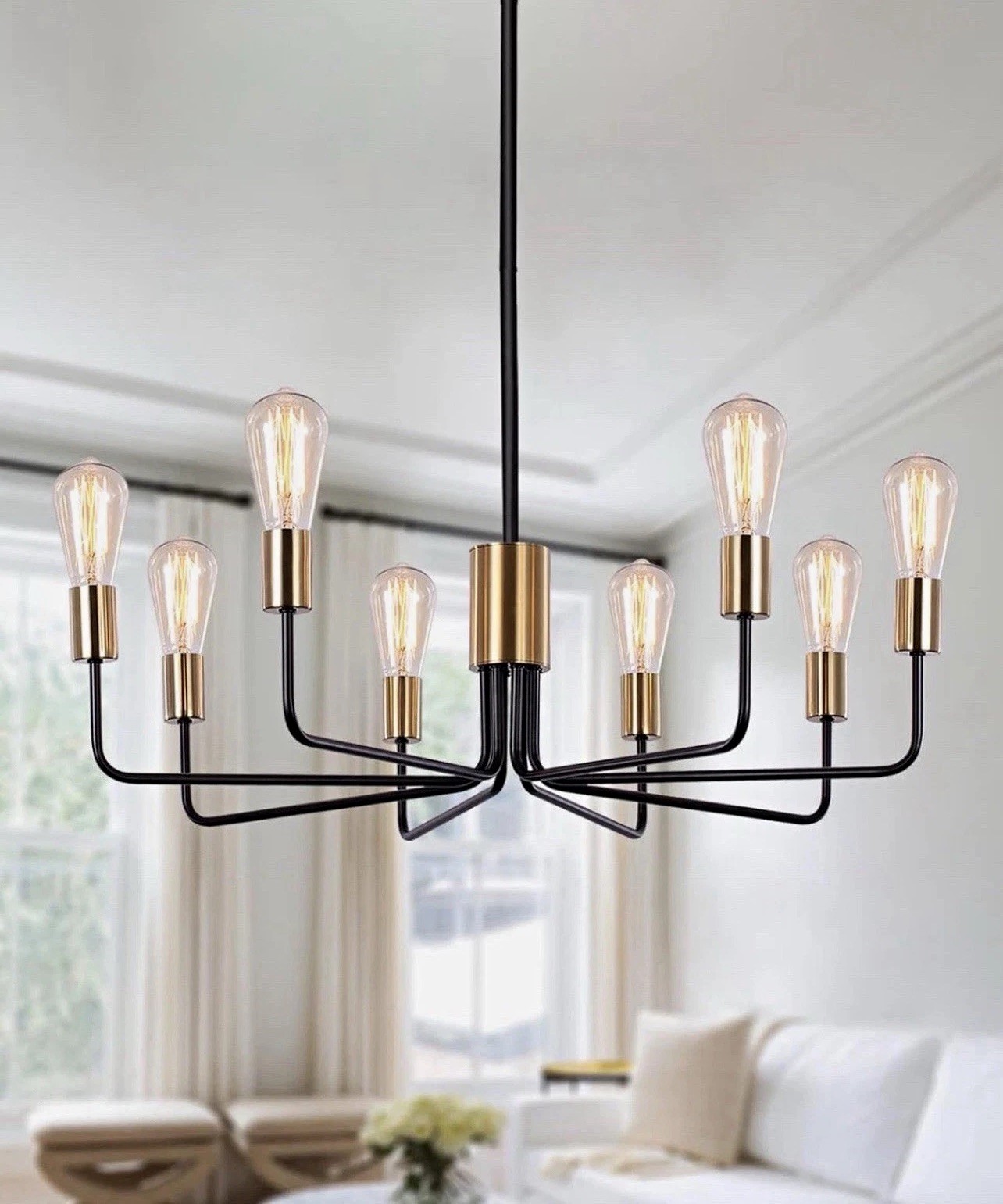 8-Light Black/Gold Metal Chandelier, Height-Adjustable, Hardwired, E26, 30.2in 8-Light Black/Gold Metal Chandelier, Height-Adjustable, Hardwired, E26, 30.2in