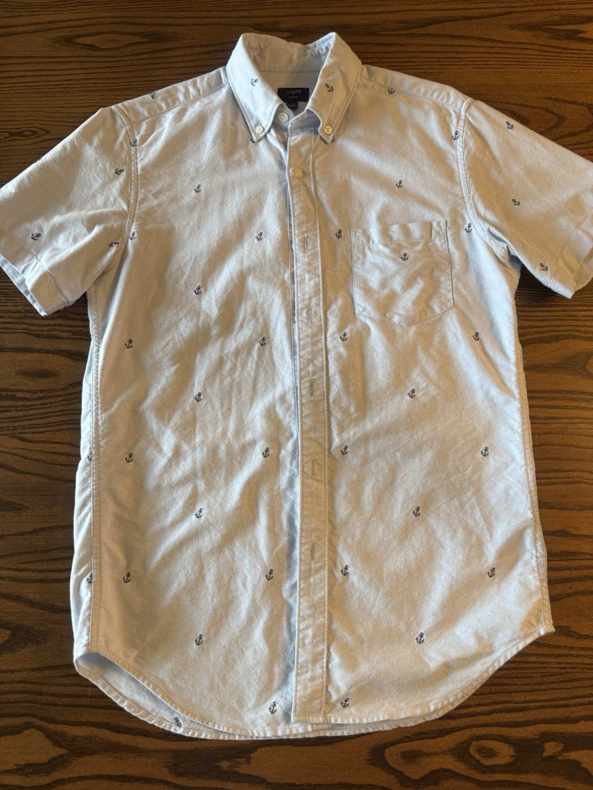 J.Crew Mens S Oxford Anchor Print Shirt Short Sleeve Button Down Nautical