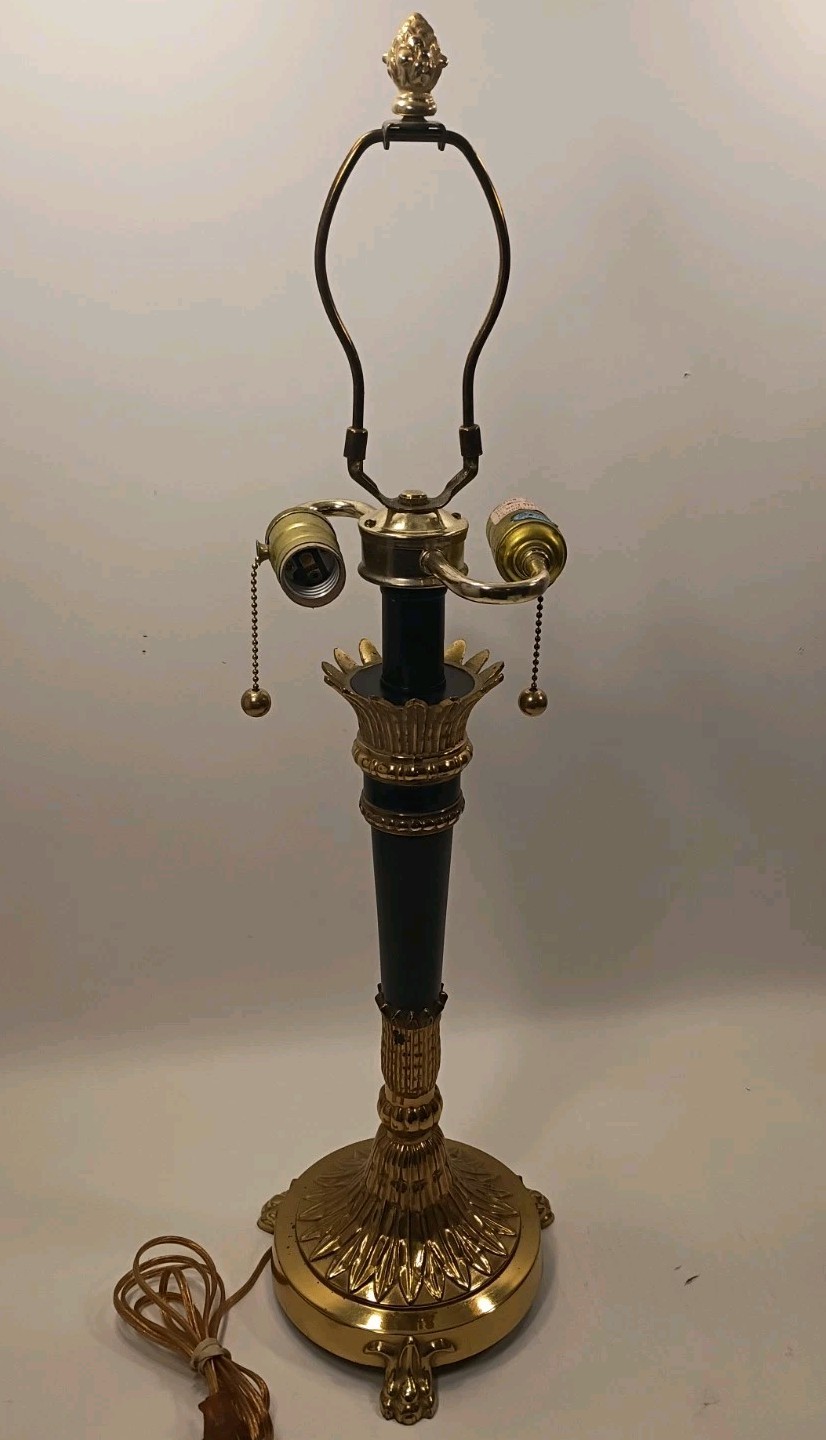 Vtg Dual Socket French Neoclassical Brass Acanthus Black Corinthian Column Lamp Vtg Dual Socket French Neoclassical Brass Acanthus Black Corinthian Column Lamp
