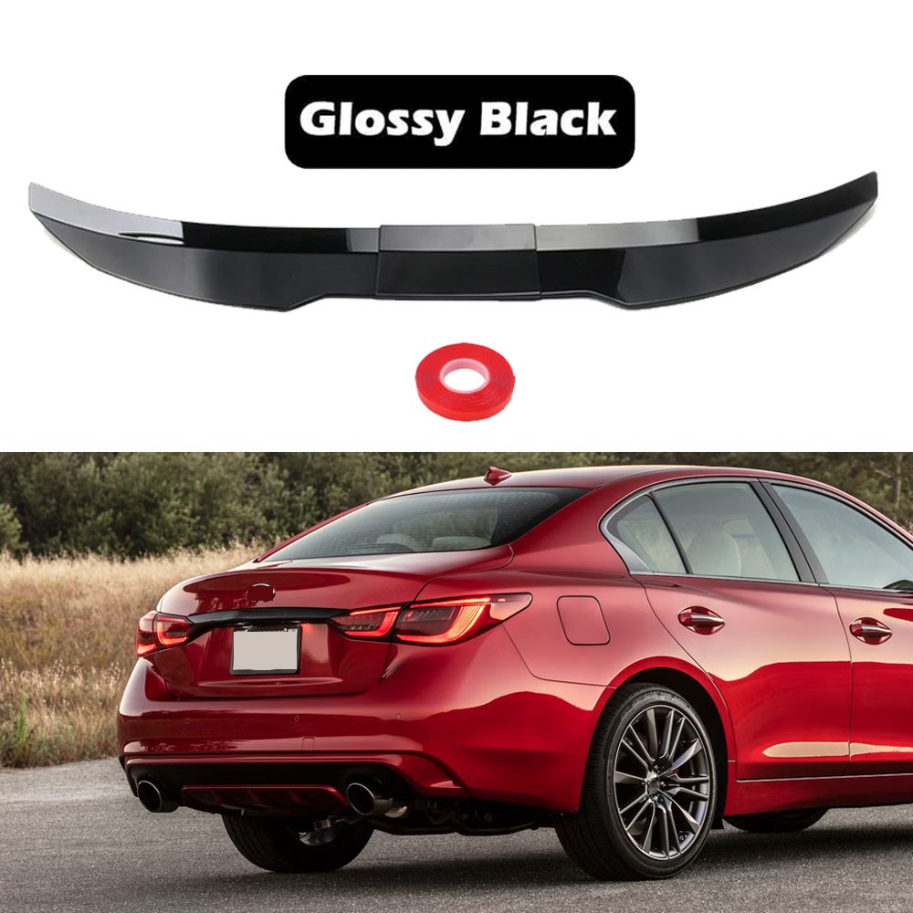 For Infiniti Q50 2014-2023 Rear Trunk Lip Spoiler Wing Body Kit Glossy Black