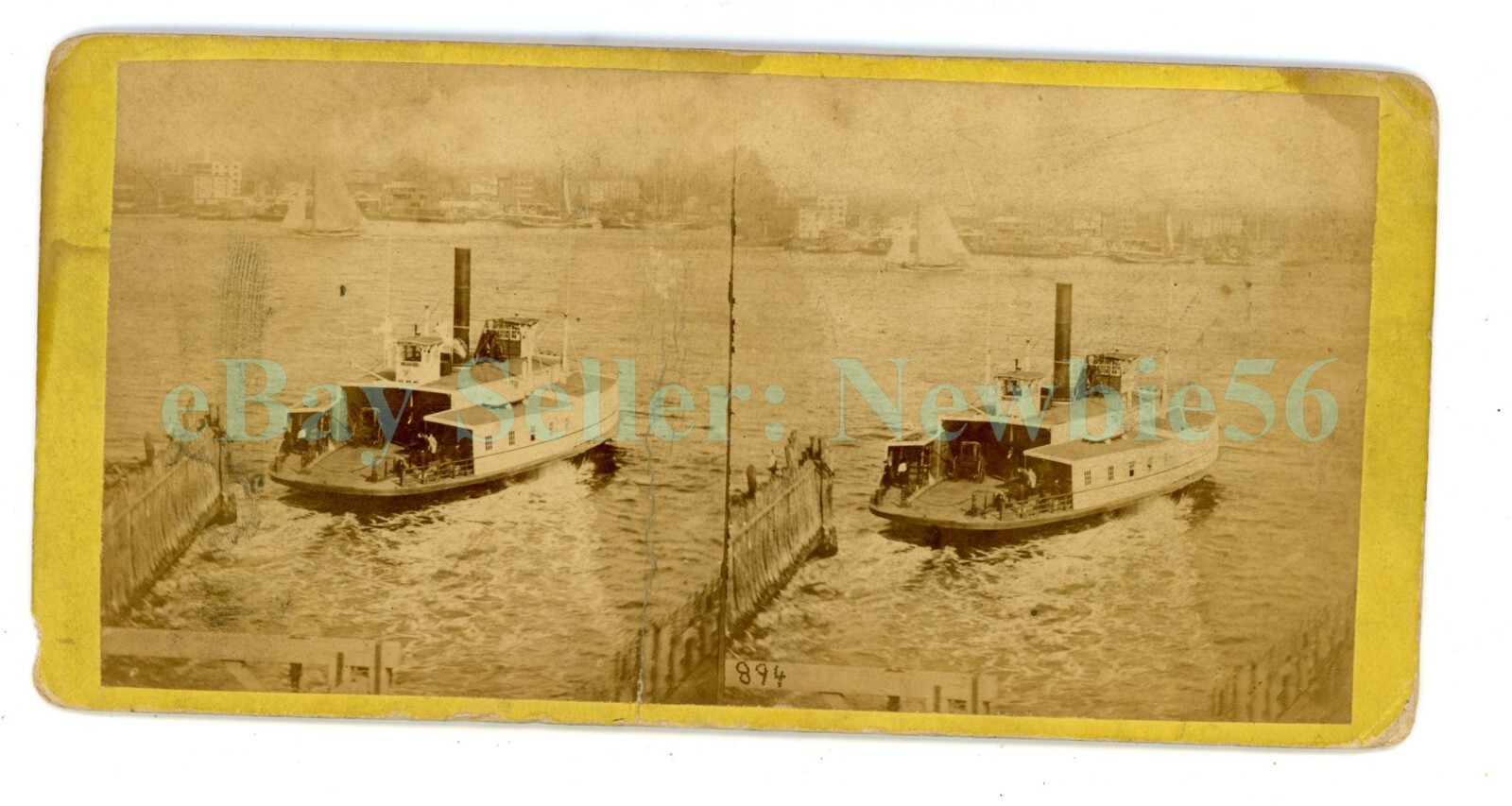 New York City NYC - EAST RIVER FERRY TO BROOKLYN - c1870s Stereoview