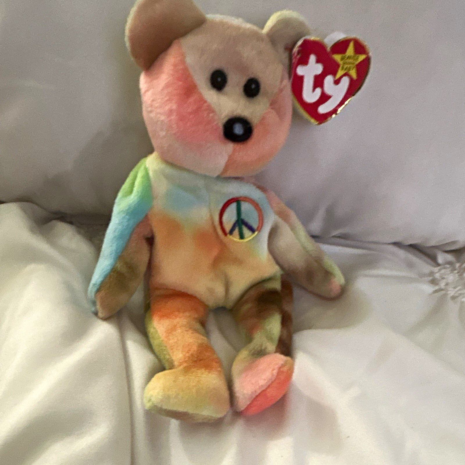 Ty Beanie Babies Peace Bear Plush Retired 1996 Vintage Ages 3-7, 3-5