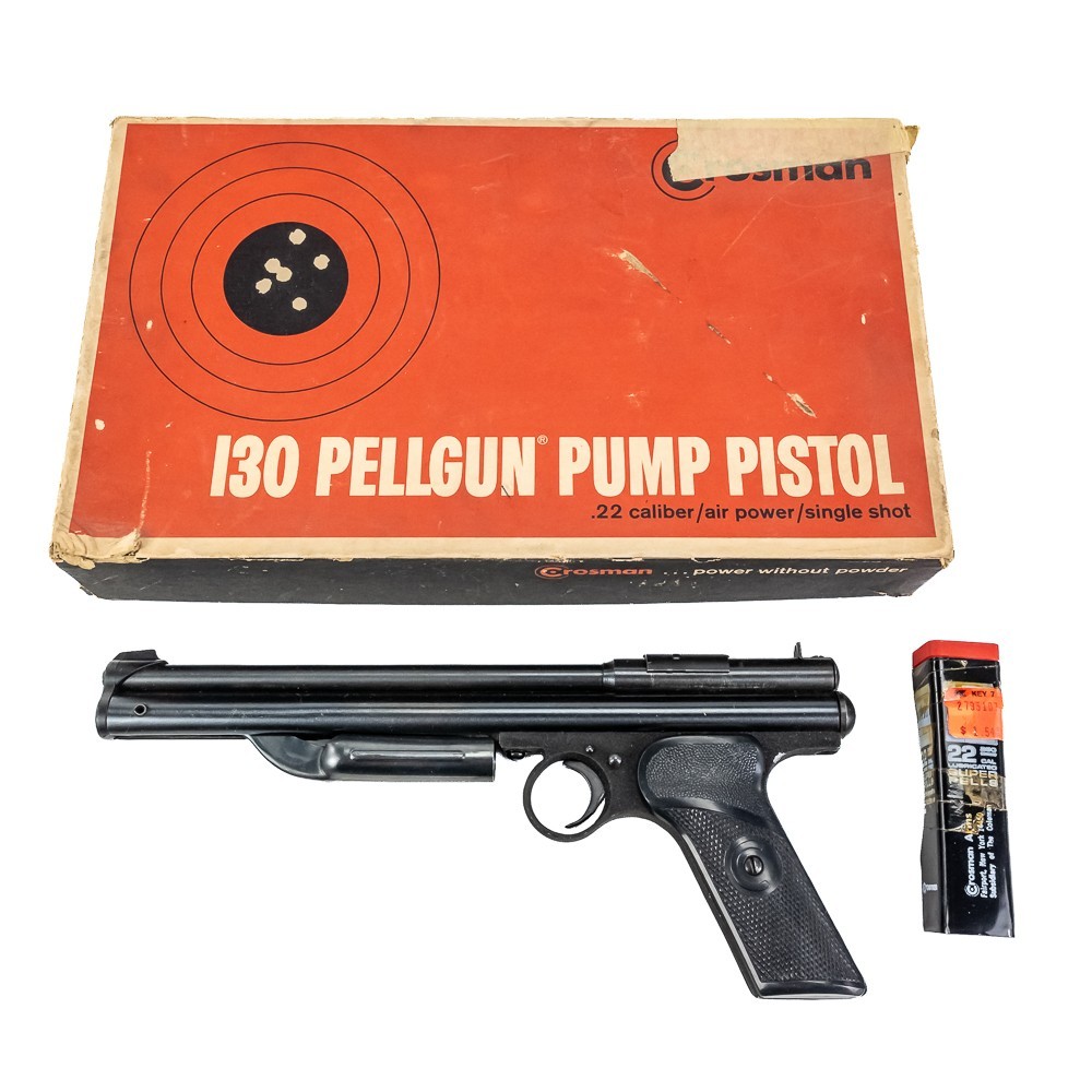 Crosman Model 130 .22 Caliber Air Pistol EXCELLENT CONDITION In Box With Paper Crosman Model 130 .22 Caliber Air Pistol EXCELLENT CONDITION In Box With Paper