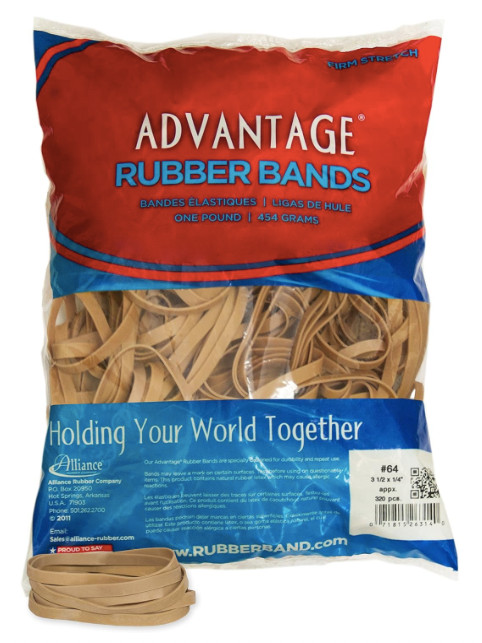 Value Case of 25 Pounds - Advantage Rubber Bands Postal Size #64 (3-1/2 x 1/4