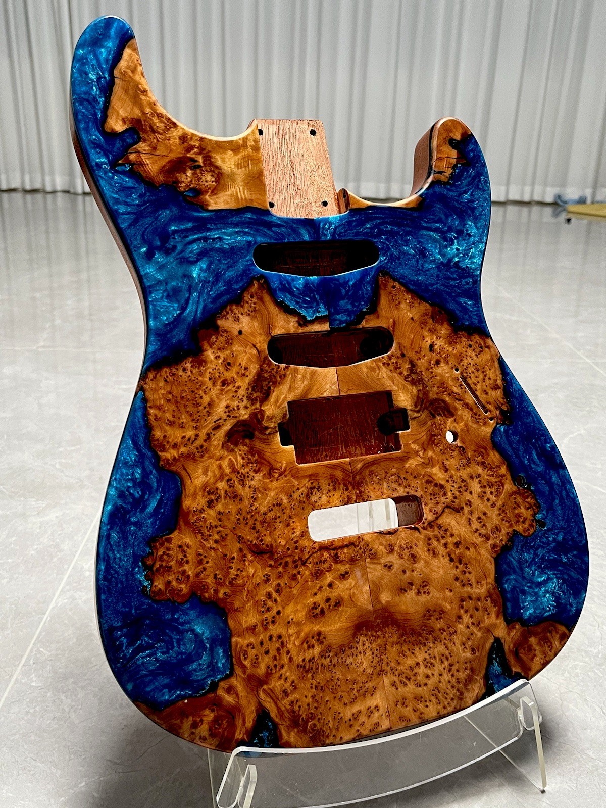 5A Handmade Guitar Body Blue Resin Mahogany Wood Burl Wood Grain Artistic Finish