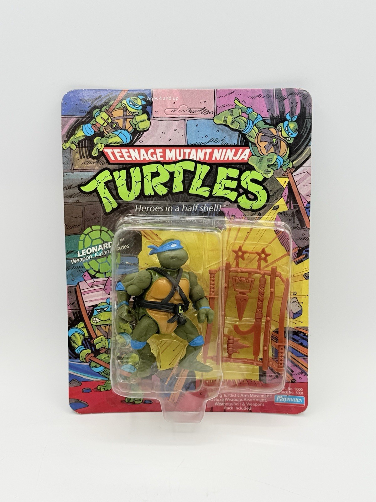 Vintage 1988 TMNT Leonardo Action Figure MOC 10 Back Sealed Playmates Stock...