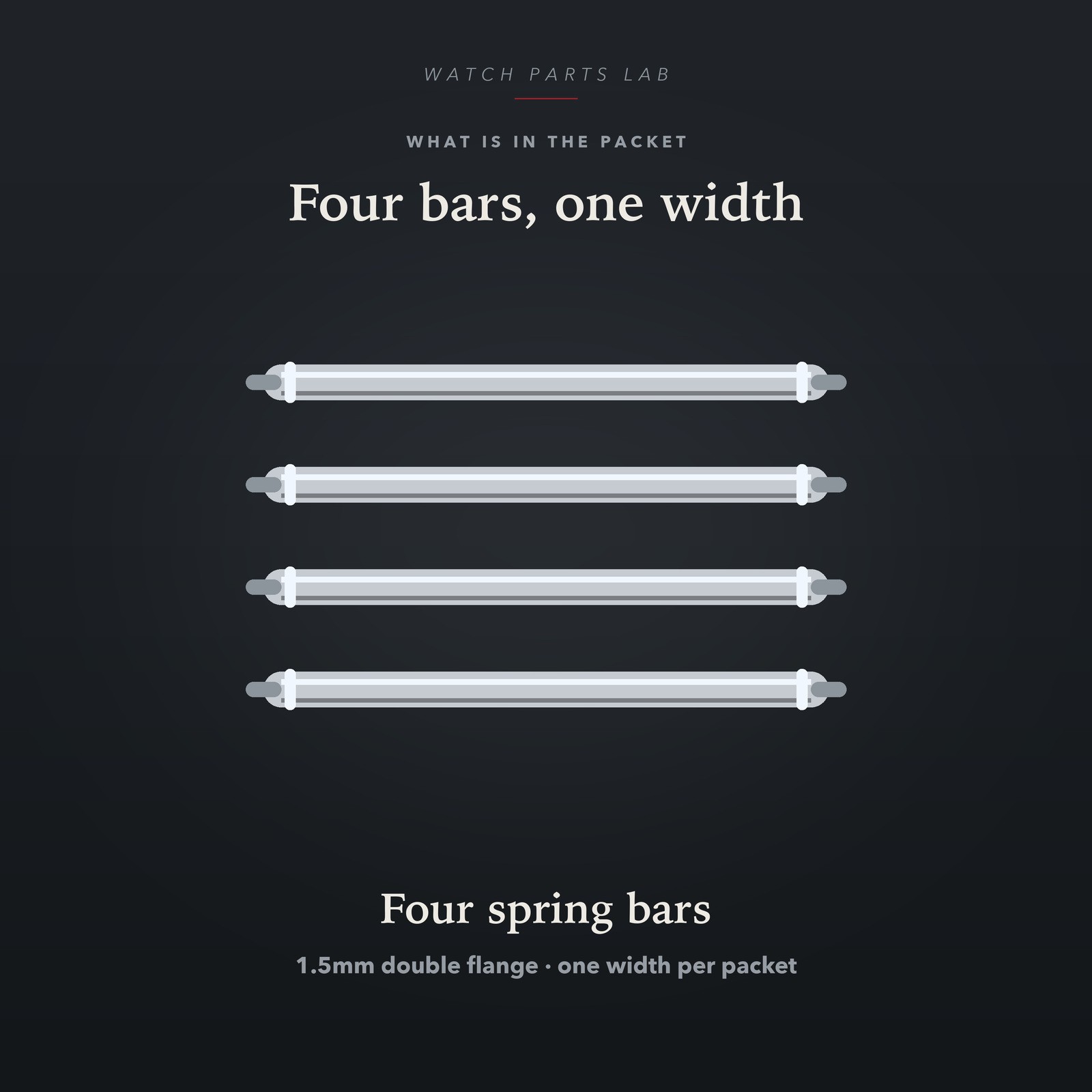 Watch spring bars 4 pack, 1.5mm stainless steel, 16 18 20 22 24mm, US stock