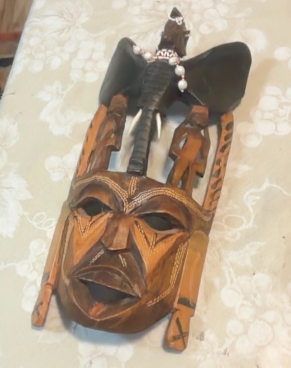 Vintage Ceremonial Mask. African. Wood & Beads. Hand Carved. Plain Wood. Kenya.