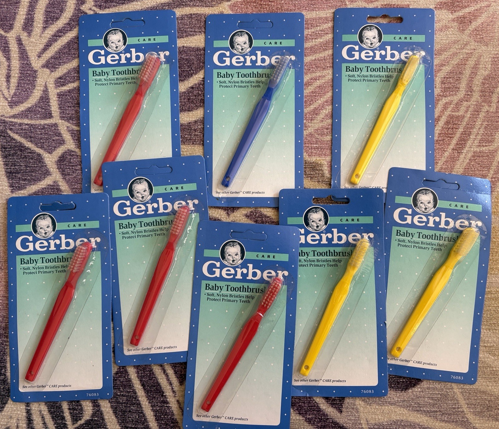 Vintage 1991 Gerber Baby Toothbrush Lot Of 8 Red Yellow Blue