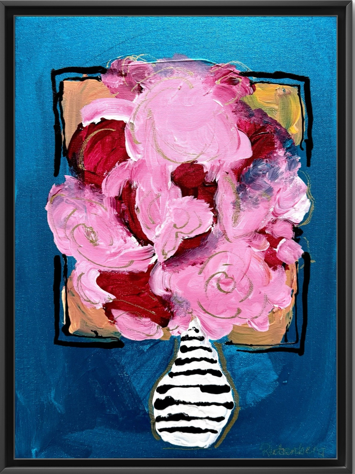 Original Flowers Pink Abstract Signed Mixed Media Painting 12x16 Rutenberg 152