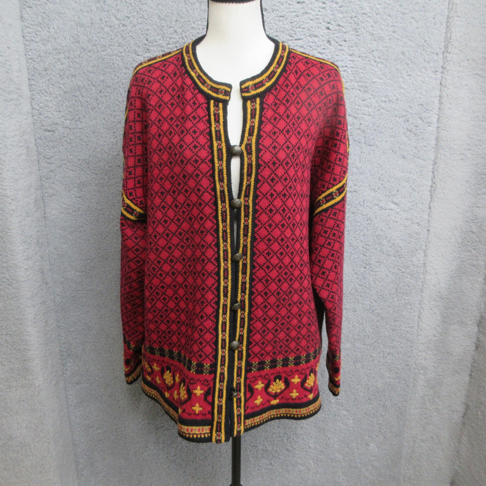 Vintage Squaw Valley Women L Wool Cardigan Nordic Folk Heritage AprèsSki Grandpa